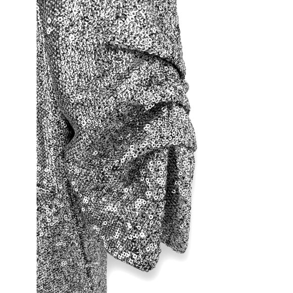 David Lerner Hailey Oversized Blazer Jacket Ruched‎ Sleeves Silver Sequin Size S - Picture 4 of 10